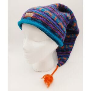 Vintage Smiley Wool Long Tail Beanie Hat Cap Multicolor Nordic Retro Ski